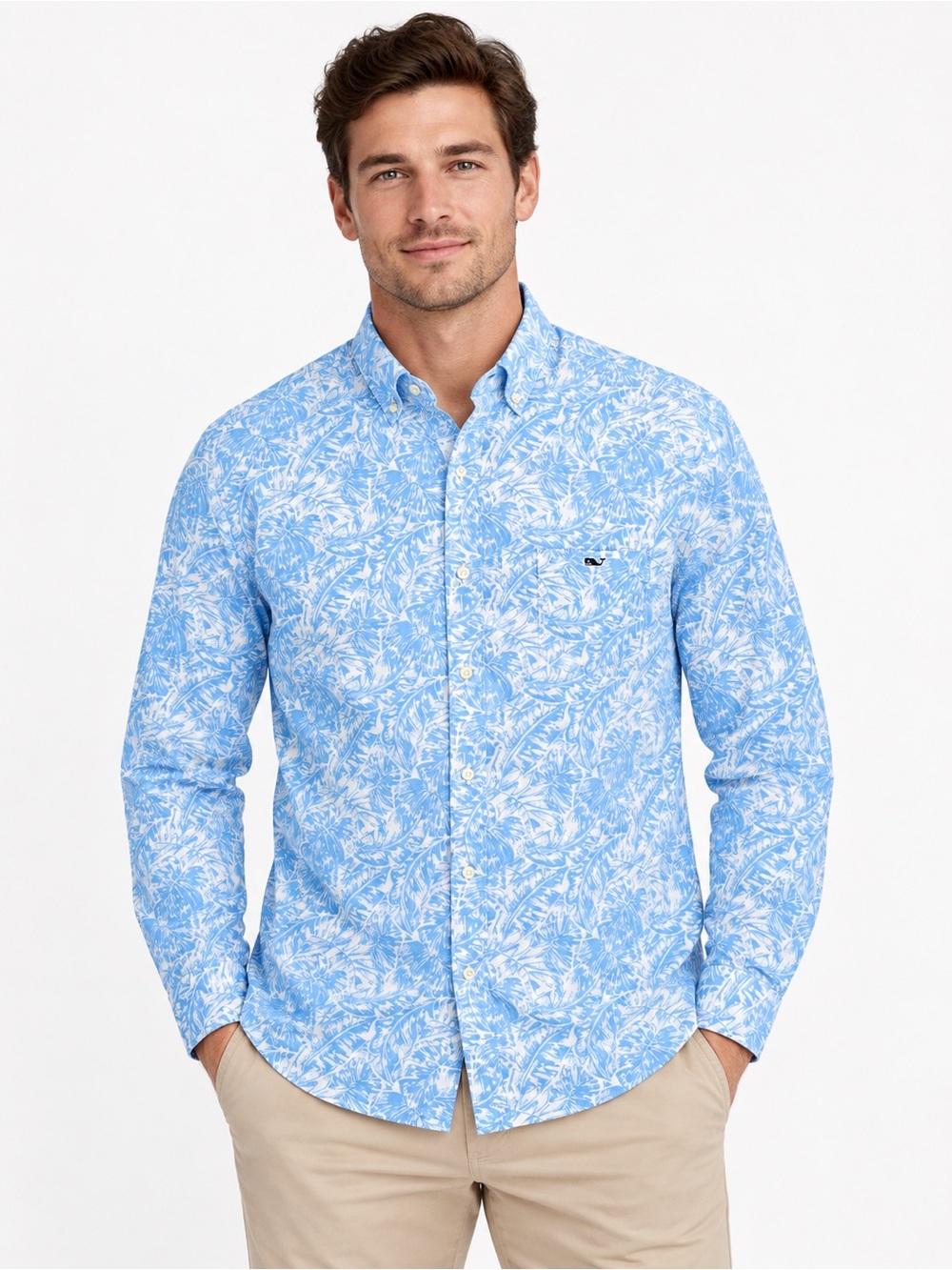 Vineyard Vines Men’s L Slim Fit Tucker Blue Tropical Button Down Shirt